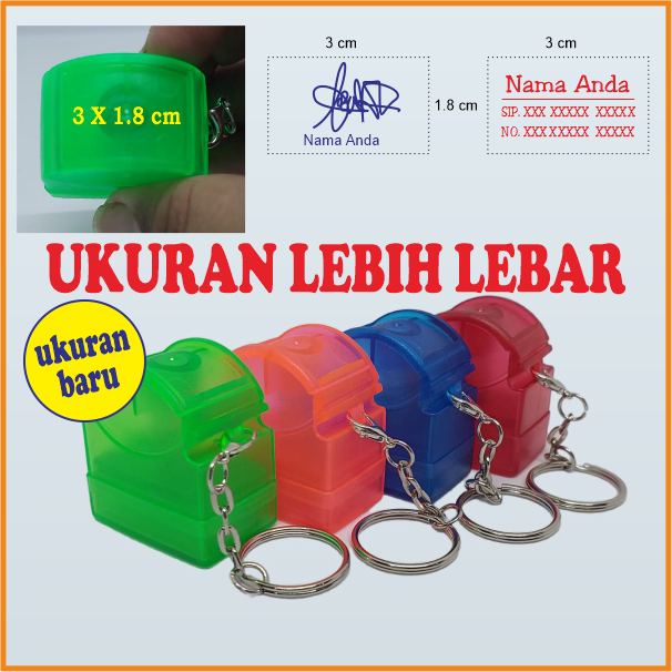 

Stempel nama gantungan kunci ukuran ekstra lebar 18x30 mm untuk Tanda Tangan dan Nama 3 baris