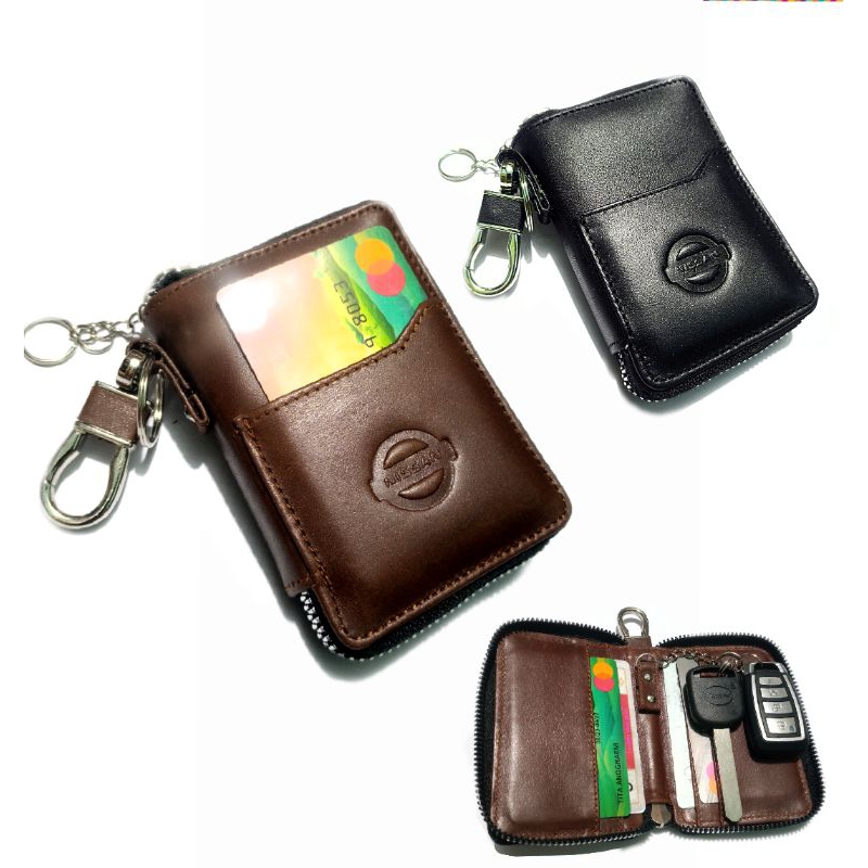 Gantungan kunci mobil Nissan kulit asli dompet stnk  sim kredit card keyless