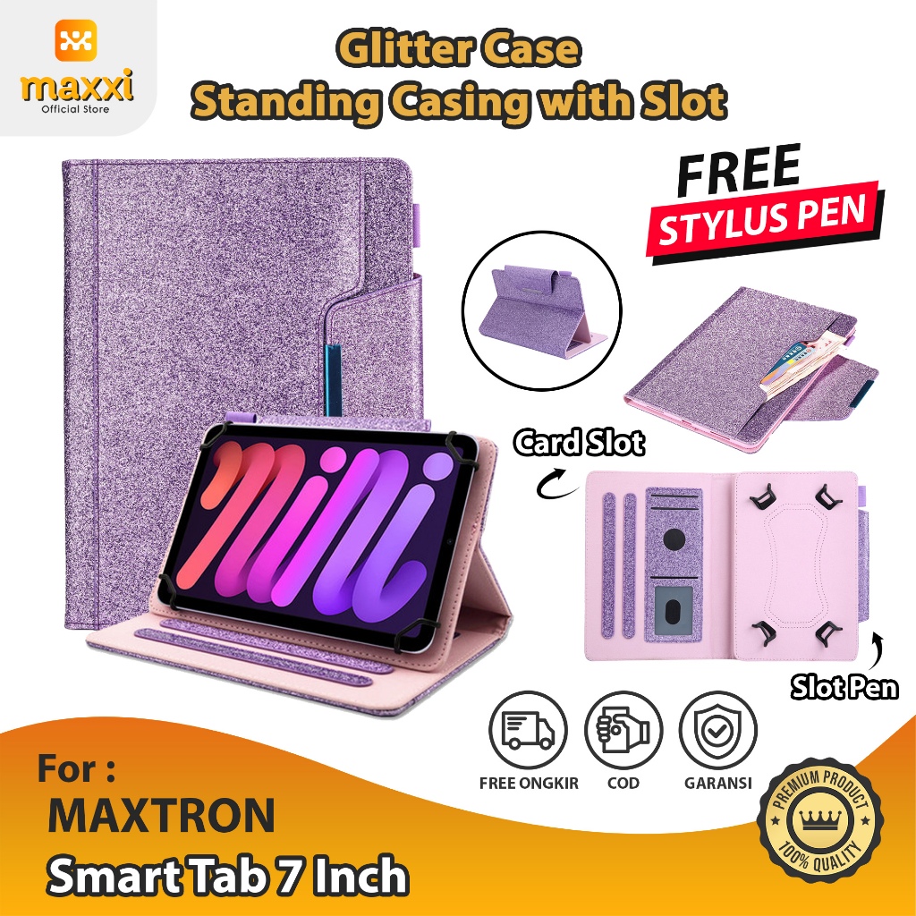 Maxtron Smart Tab 7 Inch Tab Case Leather Cover Magnet Slot Pen Kesing Standing Casing Sarung Pelind