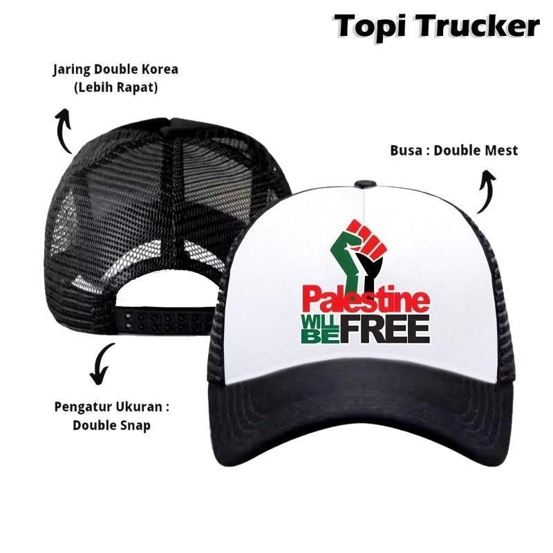 Topi Trucker Jaring Hat Cap Distro Save Gaza HiTAM PUTiH Palestine Palestina polos custom indonesia 