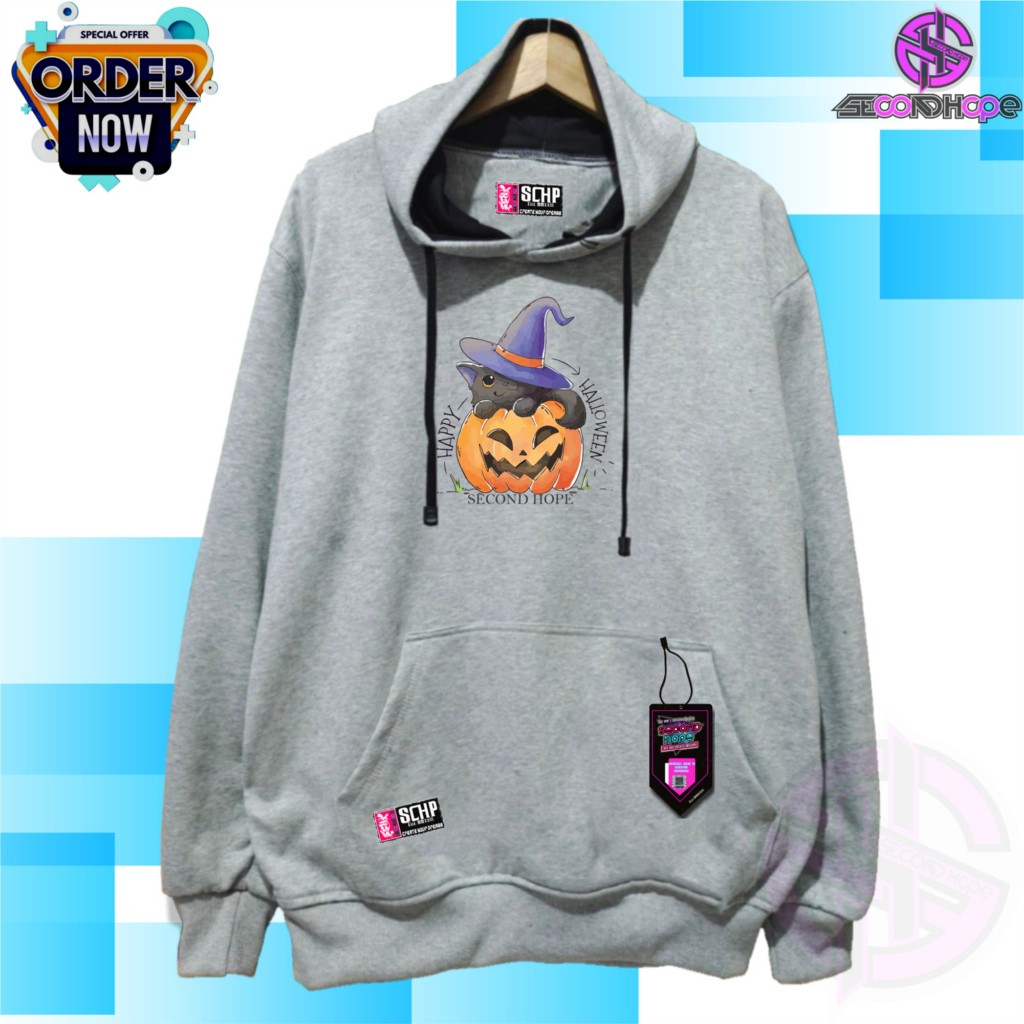 Jaket Pria Wanita Distro Kekinian 2023 Bahan Tebal Hoodie SCHP Oversize Warna Abu muda