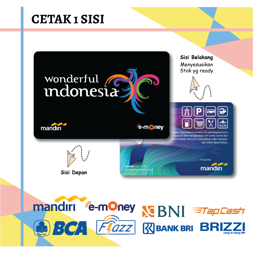KARTU ETOLL KUMPULAN WONDERFUL INDONESIA HITAM EMONEY MANDIRI FLAZZ BCA GEN2 BNI TAPCASH BRIZZI BRI