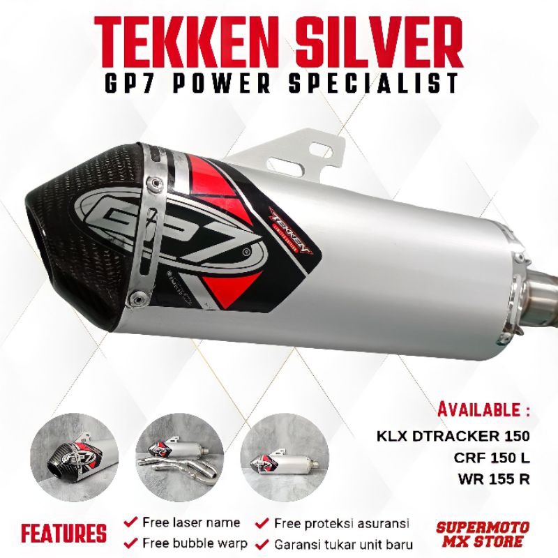 KNALPOT GP7 TEKKEN NEW EDITION BLACK END CAP KLX DTRACKER CRF WR