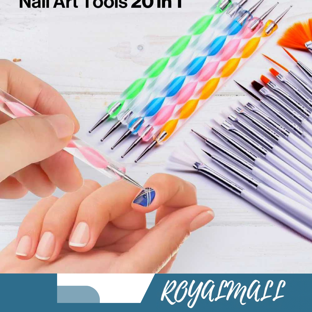 Kuas Kuku Lukis 20 in 1 Nail Art Dotting Brush Tool Tools / Alat Kuas Pena Sikat Poles Dotting Gamba