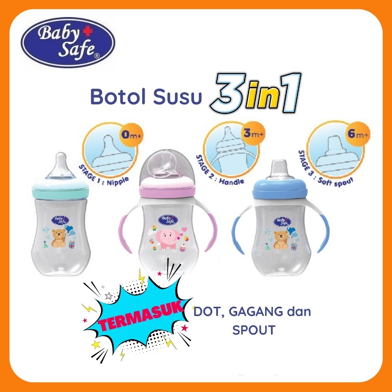 Baby Safe 3 Stage Feeding System Training Cup Botol Susu Bayi Dot Spout Botol Susu Gagang 250 ML
