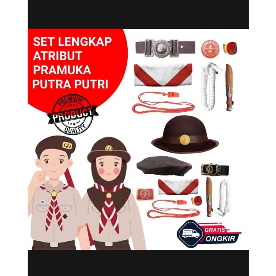Atribut Pramuka Lengkap SD/ Set Lengkap Atribut Pramuka Cewek Cowok / Perlengkapan Pramuka SD SMP Ce