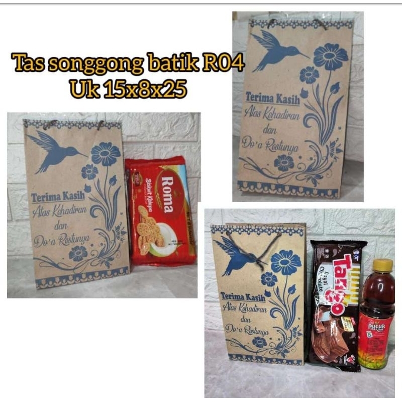 

Paperbag motif batik R04 ukuran 15*8*25 isi 12 pc/ tas paperbag songgong motif batik/ tas hajatan batik