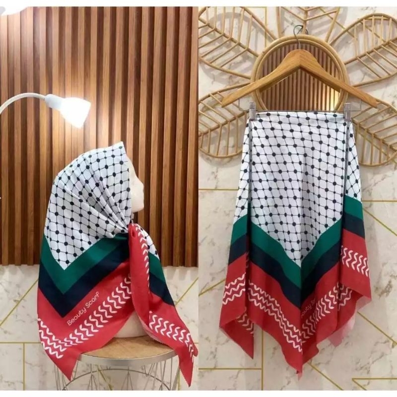 HIJAB/JILBAB SEGIEMPAT VOAL MOTIF PALESTINA,  Jilbab Palestina