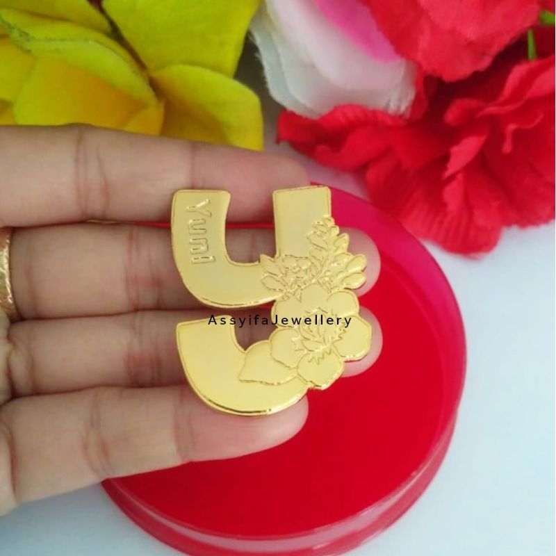 Bros Huruf Dan Nama Lapis Emas 24k