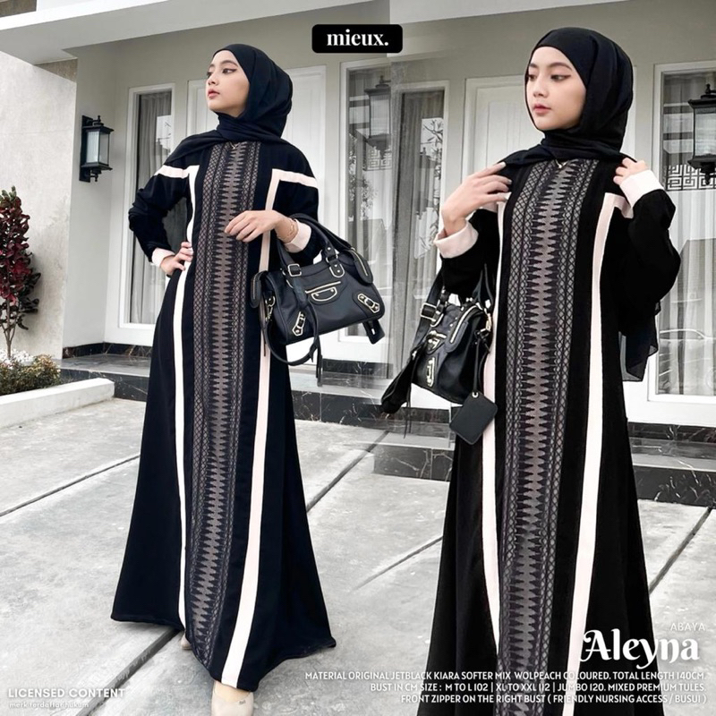 ALEYNA ABAYA / ABAYA HITAM MOTIF / GAMIS TURKI bahan JETBLACK KIARA SOFTER by MIEUX