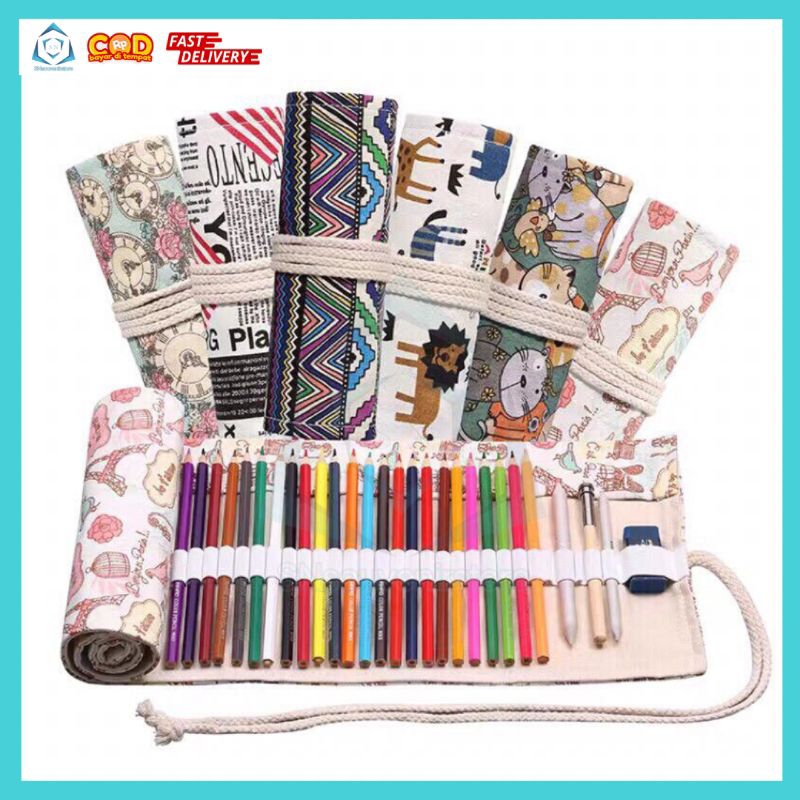 

BOHEMIAN TAS PENSIL GULUNG CANVAS 36 SLOT 48 SLOT 72 SLOT / PENSIL GULUNG KEKINIAN / BAHAN CANVAS