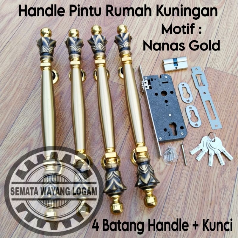 4 Pcs Handle Pintu Rumah Kuningan Set Kunci 45cm Gagang Pegangan Tarikan Pintu Kupu Tarung Minimalis