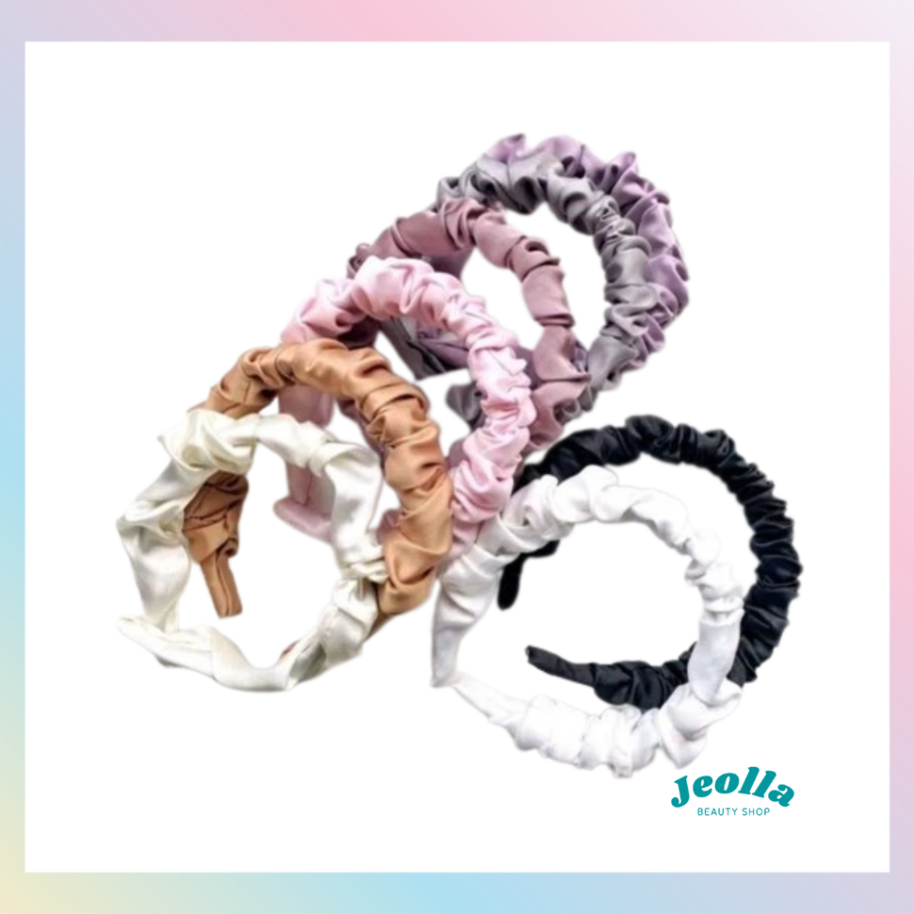 HEADBAND Bando Scrunchie Serut Satin Besar Korea Headband Ruffle Bandana Polos Wanita Bando Kain Scr
