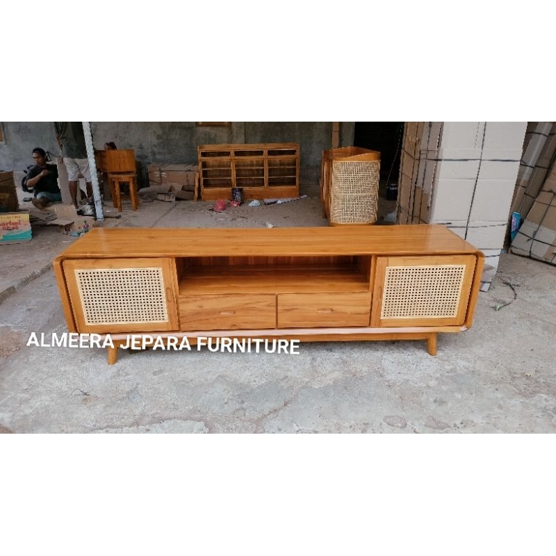 BEST SELLER  Meja Konsul TV Retro Rotan - Bufet TV Jati Minimalis Scandinavian Harga Murah Bufet TV 