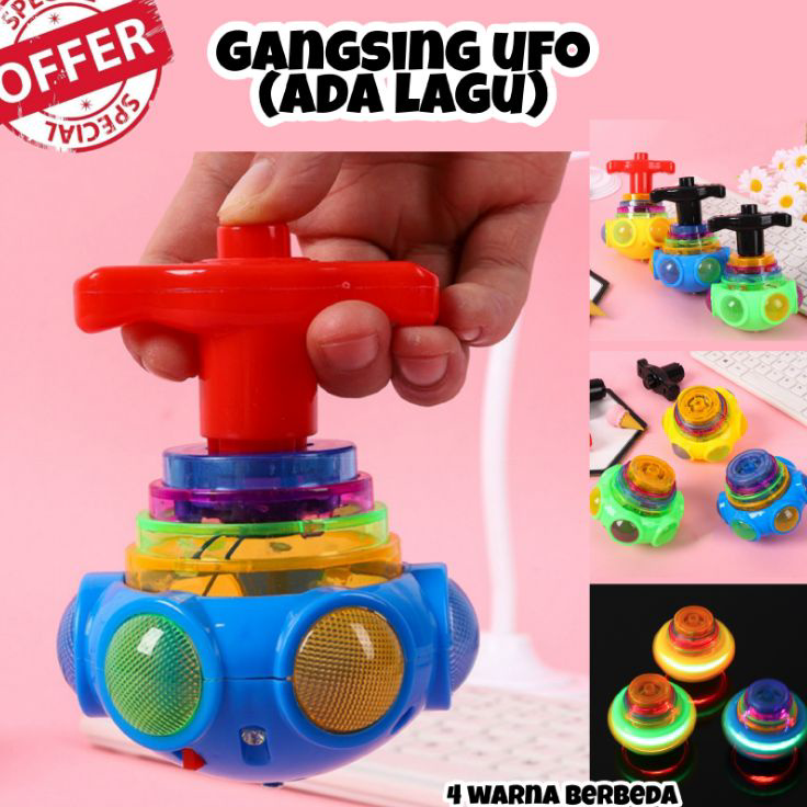Model Terkini BEST SELLER Gangsing UFO Lagu / Gangsing UFO Lampu / Mainan Gangsing / Spinning Gangsi