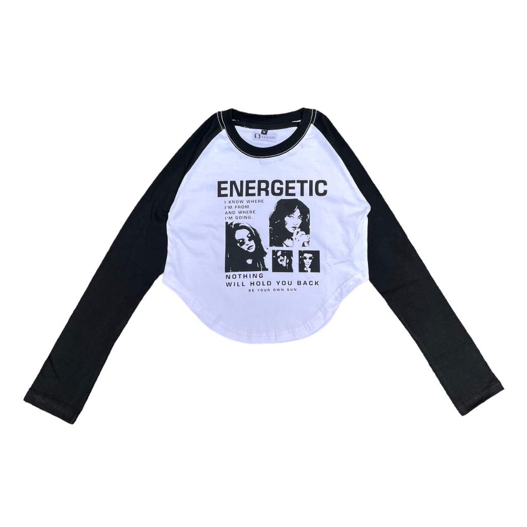 Stiego Energetic crop top raglan lengan panjang/kaos lengan panjang wanita kekinian/Cropped Top/korean top