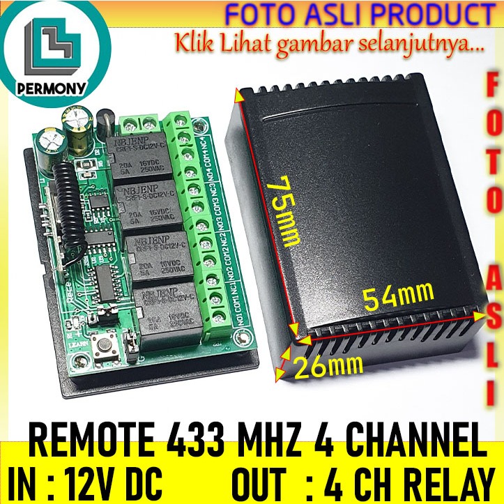 433MHz 12V 4 Ch Relay Switch 433 Mhz 4Ch Wireless RF Penerima Receiver