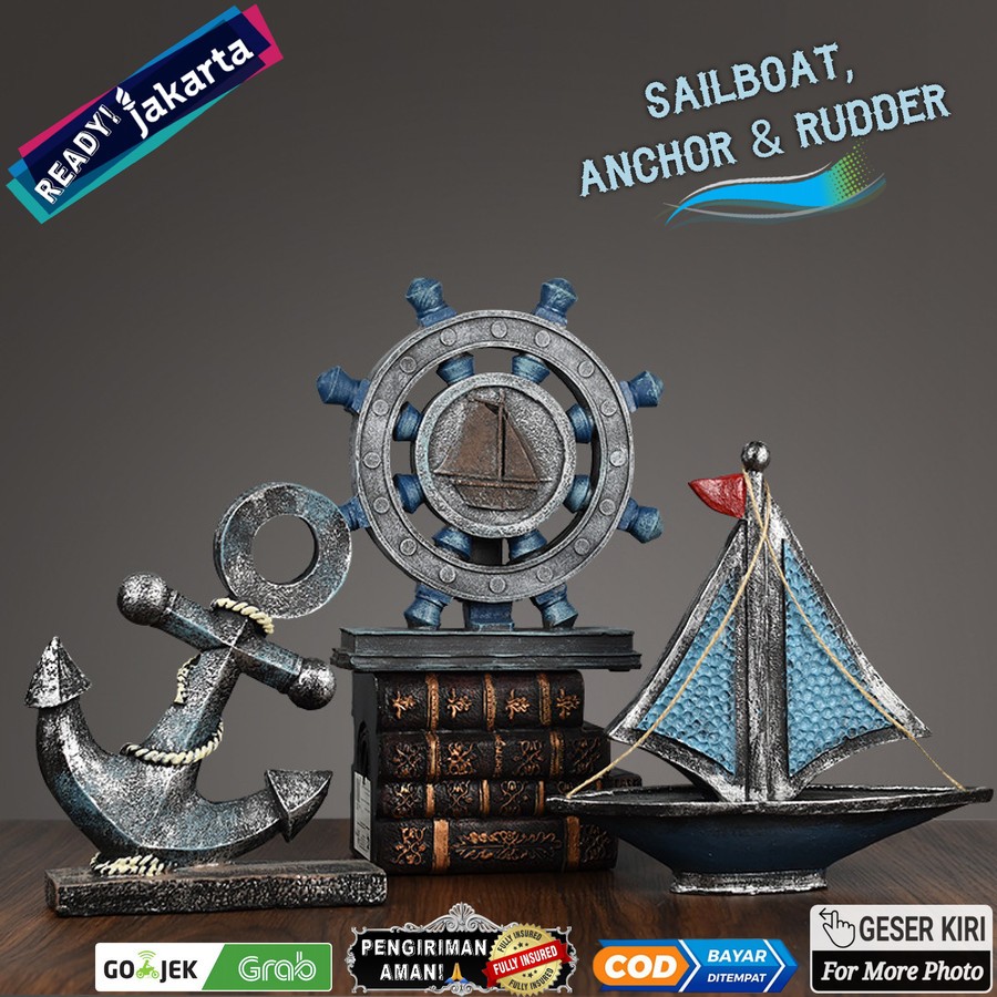Hiasan Kapal Layar Kemudi Jangkar Dekorasi Sailboat Rudder