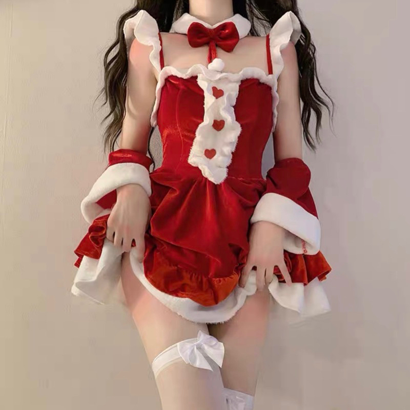 【Lolicos】Ready 2023 Christmas Sexy Maid Uniform Cosplay Costume Temptation New Year Velvet Natal Bun