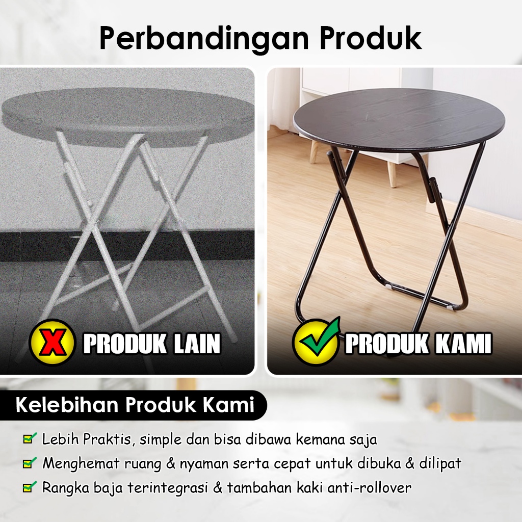 Meja Lipat Meja Makan Bundar Meja Portable Meja Lipat Serbaguna Bahan Kayu Besi Fiberboard