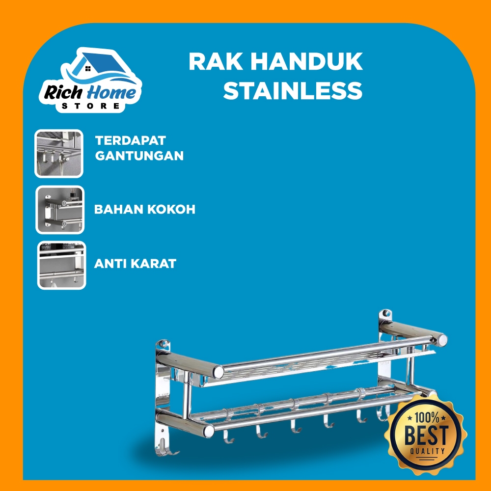Rich Home/ Rak Gantung Jemuran Handuk Dinding/Towel Hanger/Gantungan Handuk Rak/Jemuran Kamar Mandi 