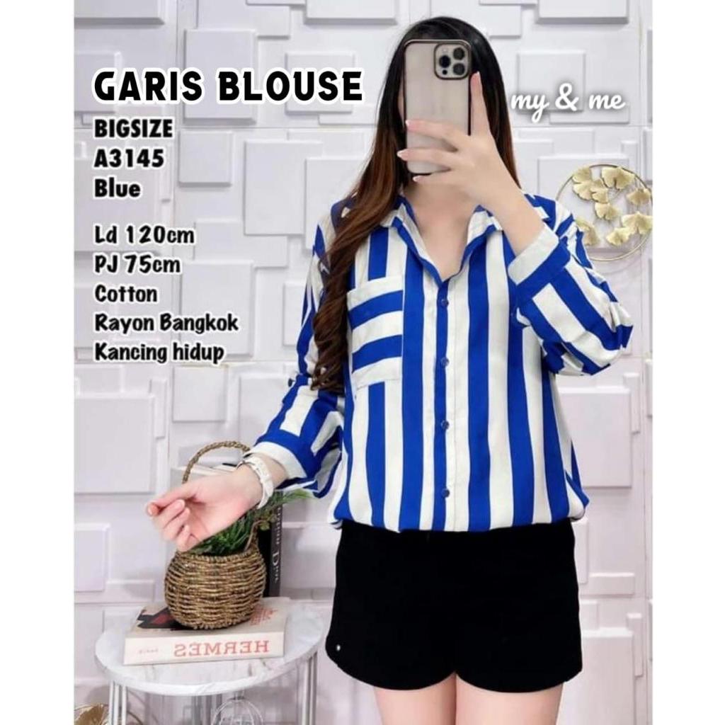 BLOUSE WANITA KOREAN STYLE JUMBO MOTIF GARIS GARIS KEKINIAN BAJU ATASAN JUMBO BLOUSE SALUR WANITA JU