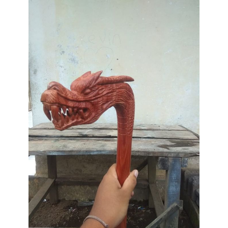 tongkat jalan kayu nagasri ukir naga/alat bantu jalan antik/tongkat kayu nagasari alami