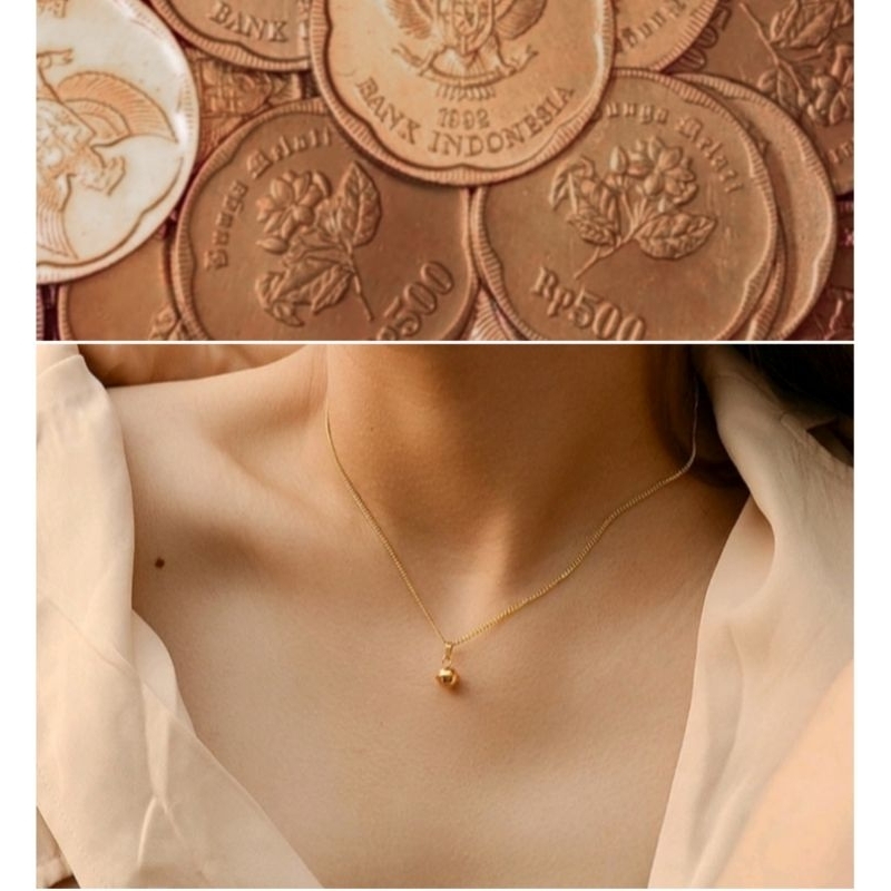 kalung liontin Koin lapis emas motif bola