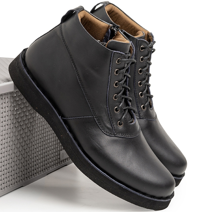 Sepatu Casual Boot Pria Kulit Asli Cibaduyut OC Edgar Sneaker Hitam Tali Pantofel Formal Restleting