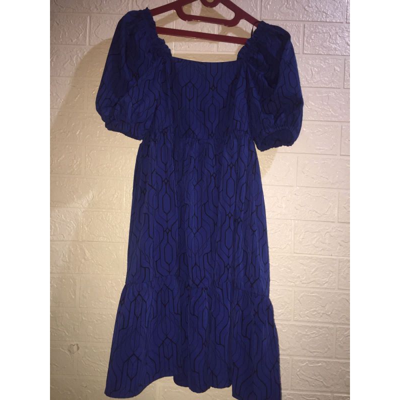 COLORBOX puff sleeve tiered mini dress denim blue