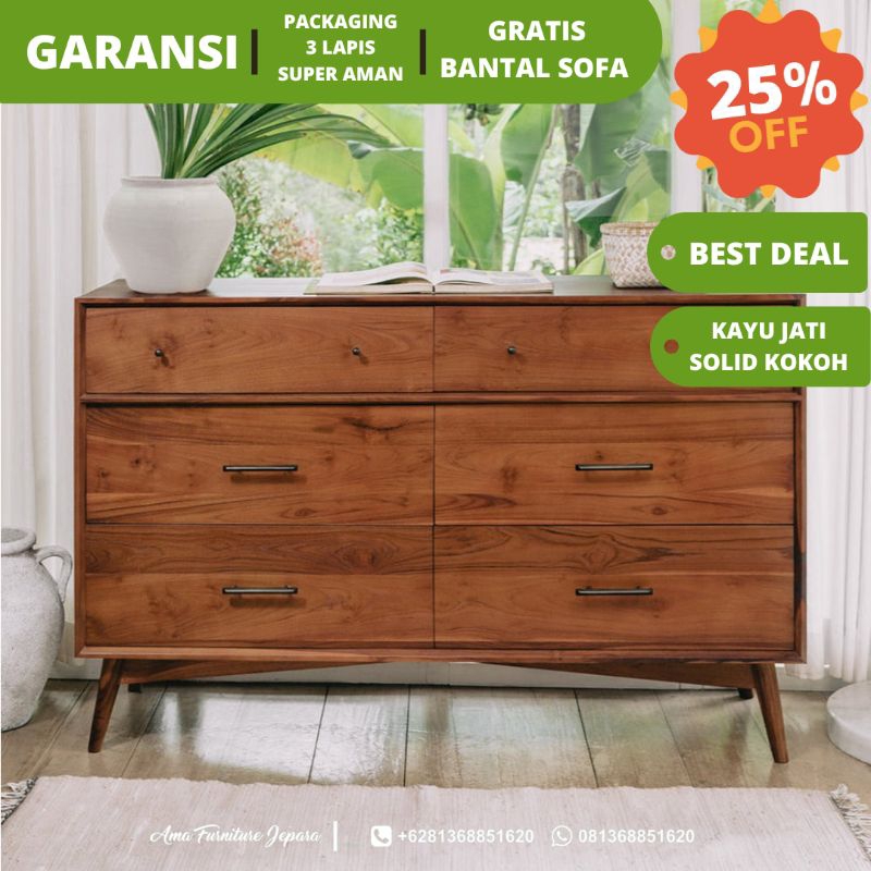 BUFET MINIMALIS, MEJA TV, NAKAS LACI, BUFET LACI 6 KAYU JATI SOLID MURAH