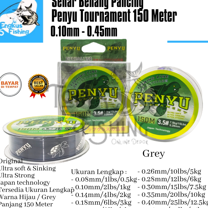 ✨ 7.7  Senar Tali Pancing Penyu Tournament 150 Meter Original (0.10mm-0.45mm) Hijau Murah - Engkus F