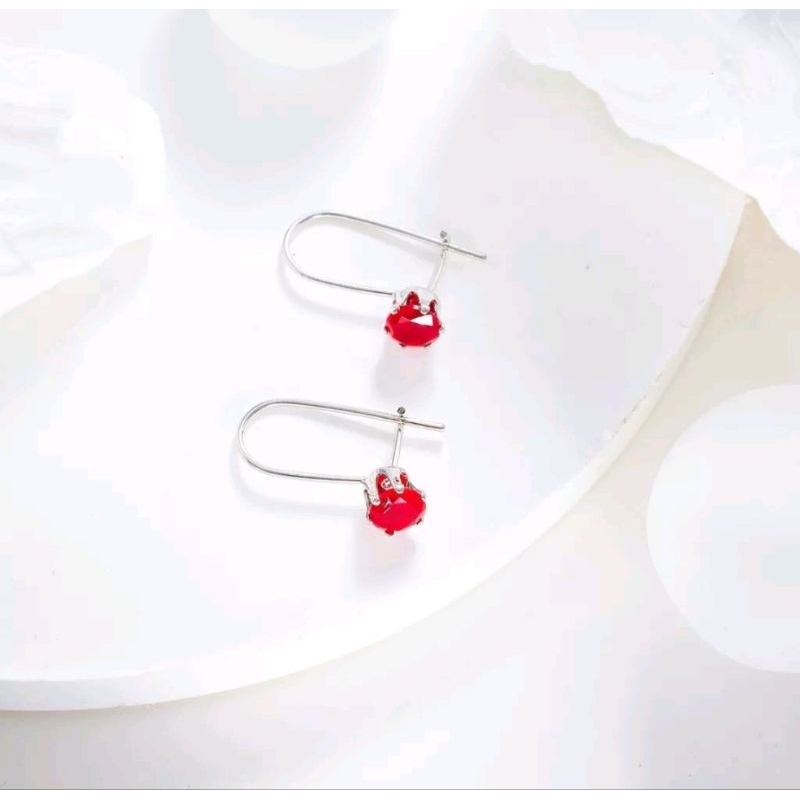 Anting Desi Titanium Silver Permata Merah