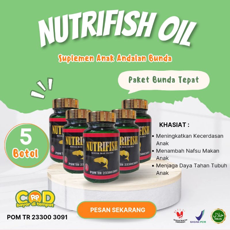 [PAKET 5 BOTOL] NUTRIFISH Minyak Ikan Salmon Untuk Anak - Meningkatkan Kecerdasaan, Nafsu Makan, & K
