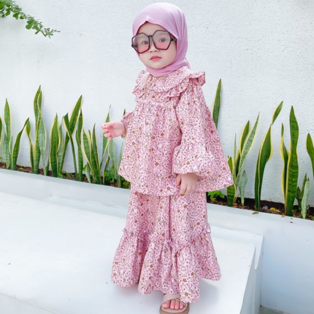 AYESHA - AURORA SET | ONE SET ATASAN DAN ROK ANAK MOTIF BUNGA