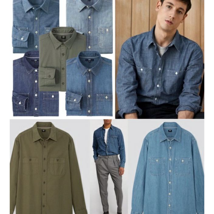 RFTL8628 Free Ongkir KEMEJA PRIA DENIM UNIQLO MEN CHAMBRAY LONG-SLEEVE SHIRT