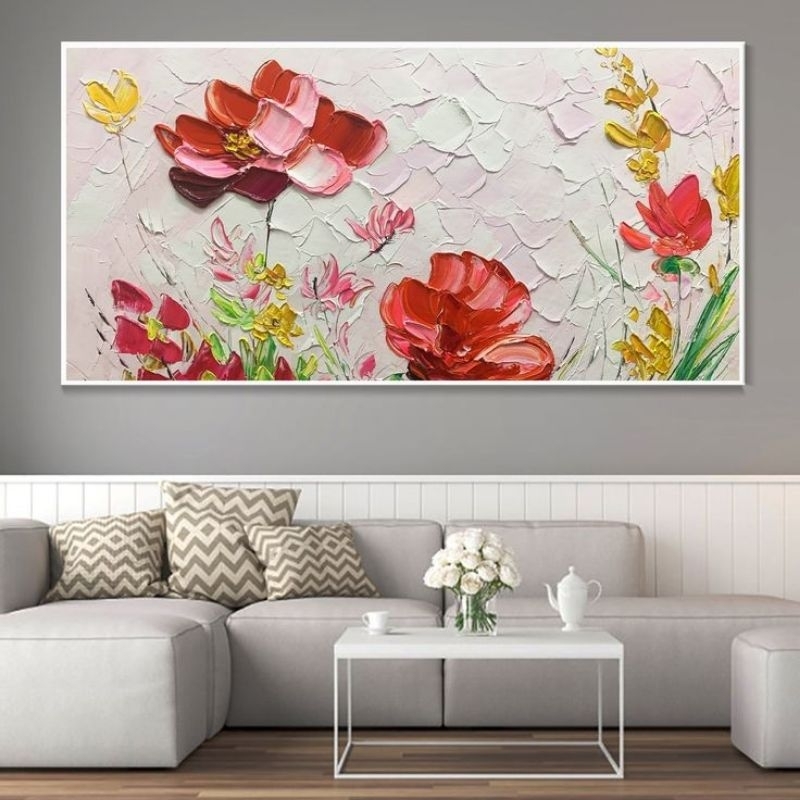 lukisan kanvas bunga mawar abstrak 130×70cm