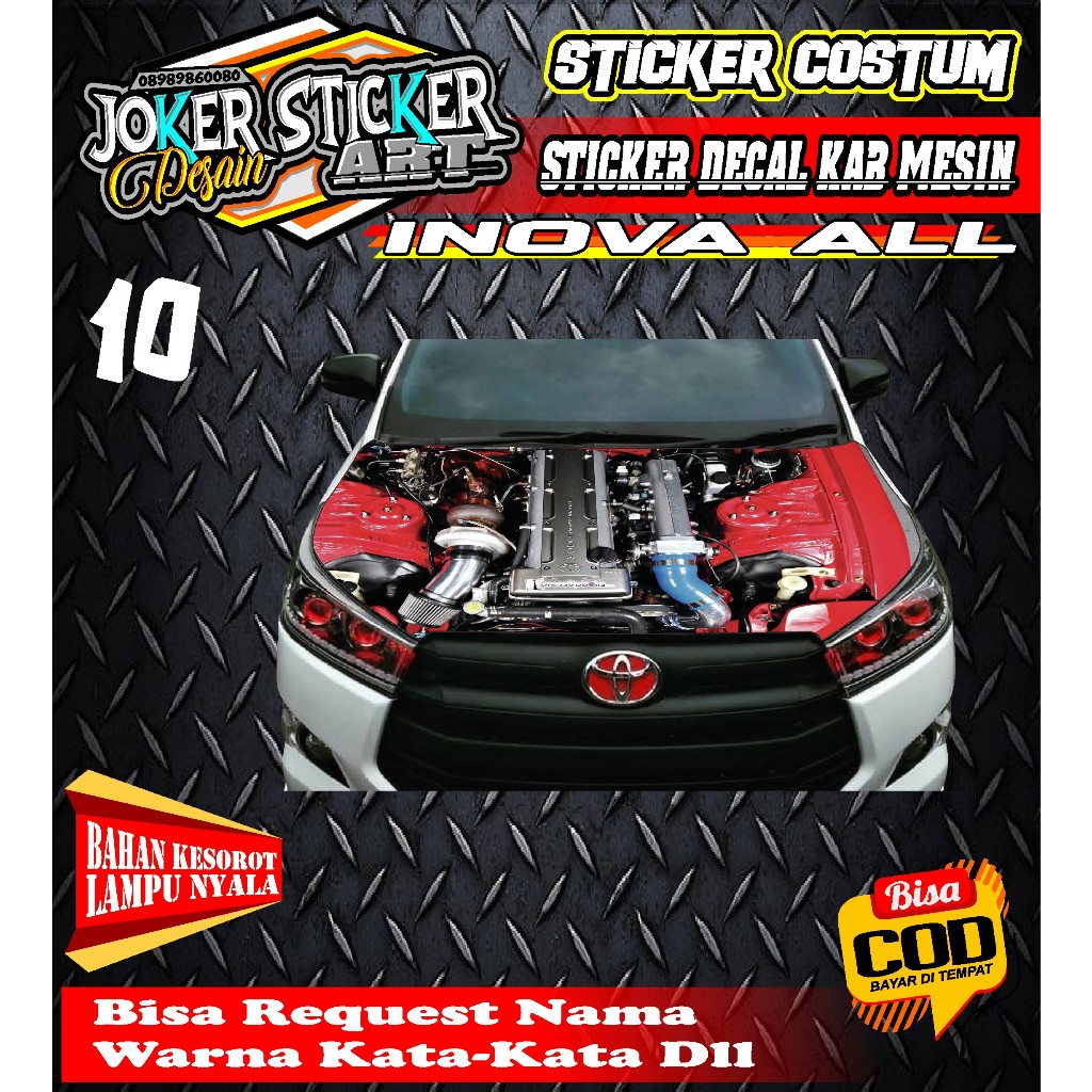 TERBARU STICKER DECAL KAB MESIN MOBIL INNOVA ALL BISA REQUEST NAMA WARNA GAMBAR DLL