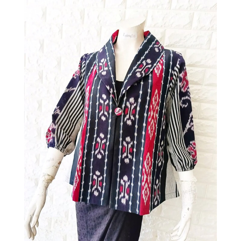 Blazer tenun wanita ethnik motif bunga baju tenun jepara atasan wanita fashion wanita ethnik blazer 