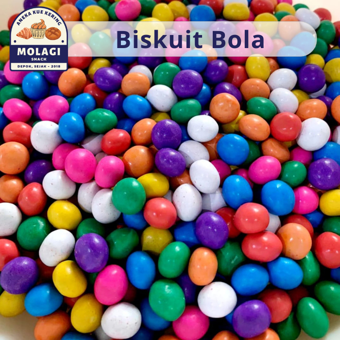 

Biskuit Bola Warna Manis / Kue Bola Mini Manis 250 Gram - Molagi Snack