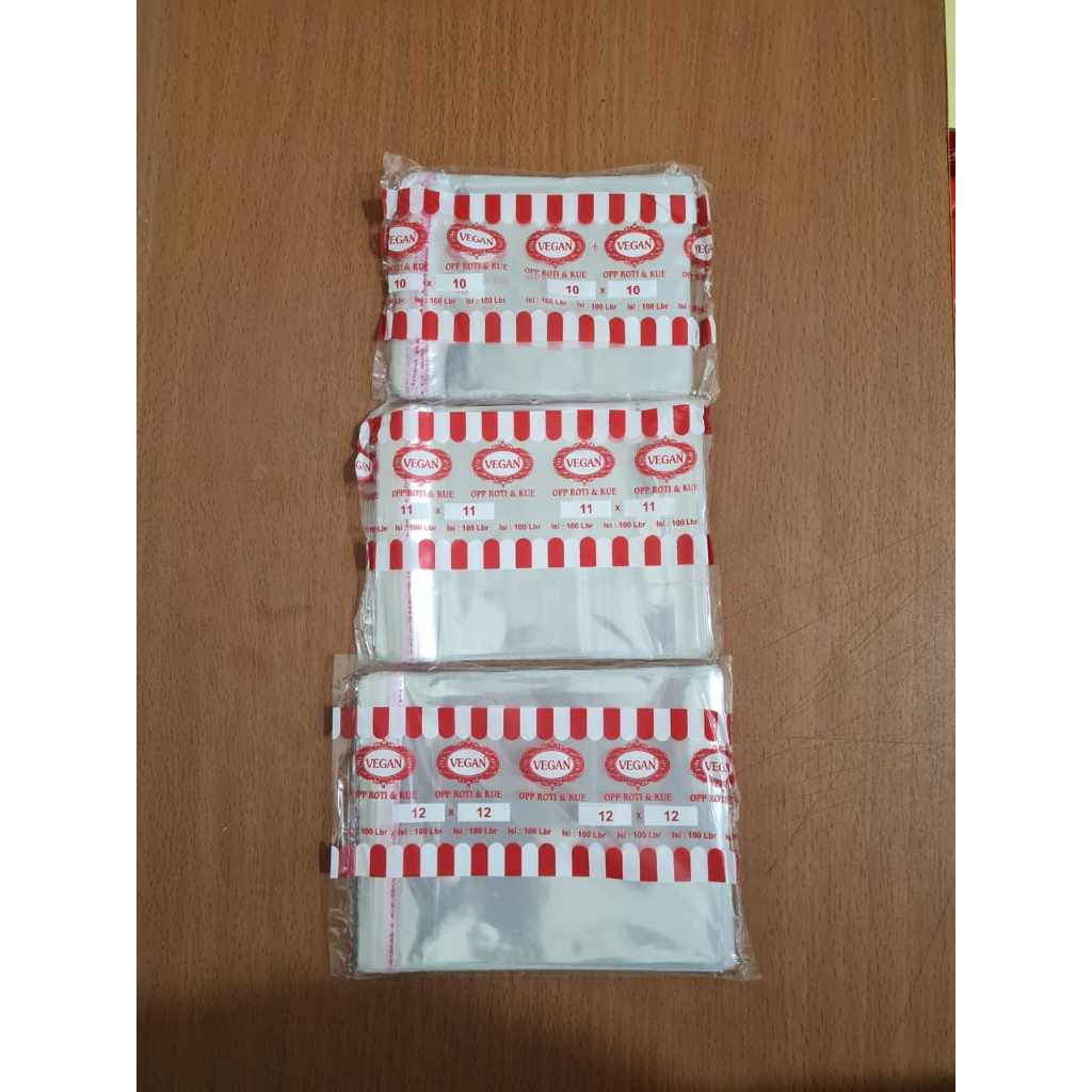 

PLASTIK OPP LEM ROTI KUE,DONAT.10X10,11X11,12X12 ISI 100LBR