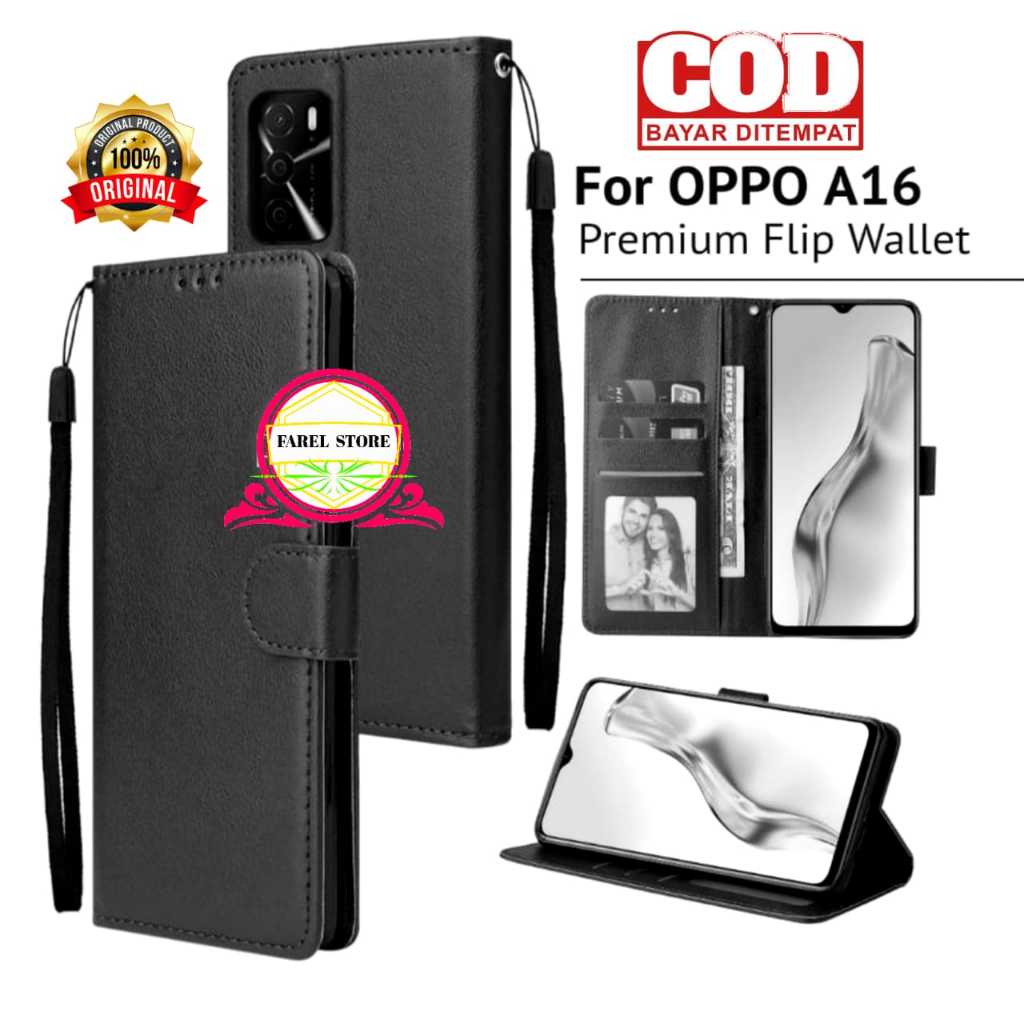 CASING DOMPET OPPO A16 FLIP LEATHER CASE PREMIUM-FLIP WALLET CASE KULIT UNTUK OPPO A16 FLIP - CASING