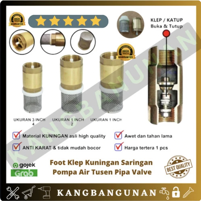 Foot Klep Kuningan Saringan Pompa Air Sumur Tusen Pipa Footklep Valve