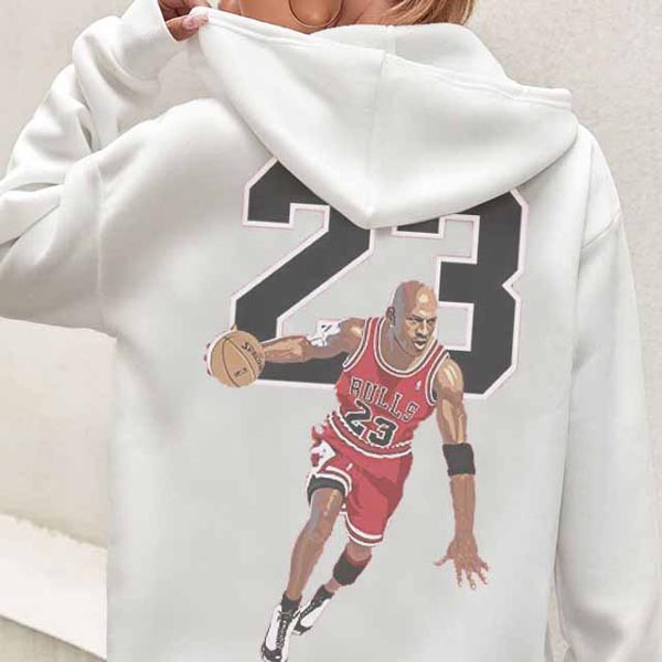23 Michael Jordan Hoodie Bahan Cotton Fleece | Pullover & Zipper Hoodie White