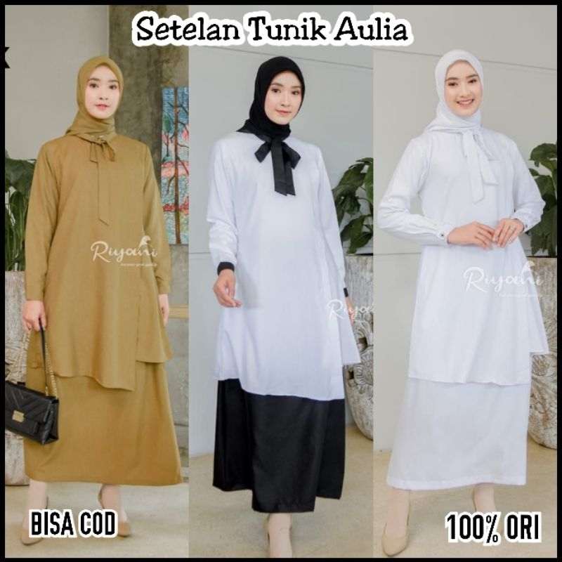 Setelan Tunik Aulia Riyani Setelan Kerja Wanita Setelan Pemda Hitam Putih Bahan Toyobo by Riyani