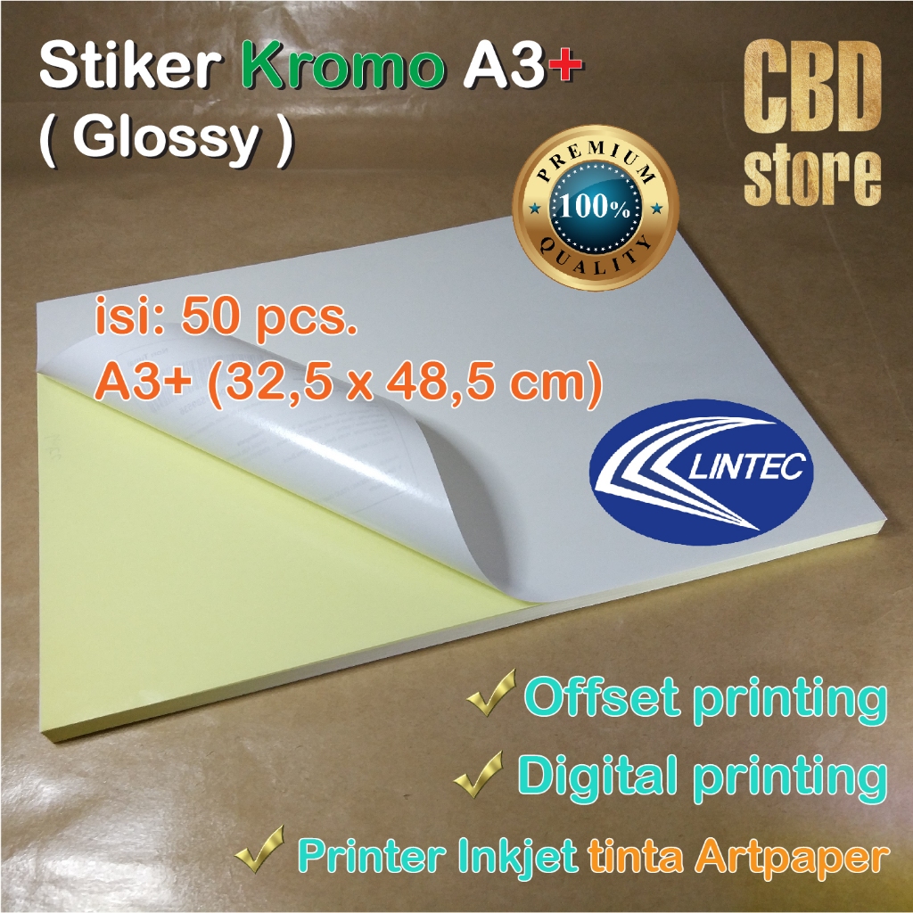 

Stiker CHROMO A3+ 32,5 x 48,5cm 50 lembar Sticker KROMO A3+ Glossy CROMO merek Lintec Stiker Label Merek Kemasan