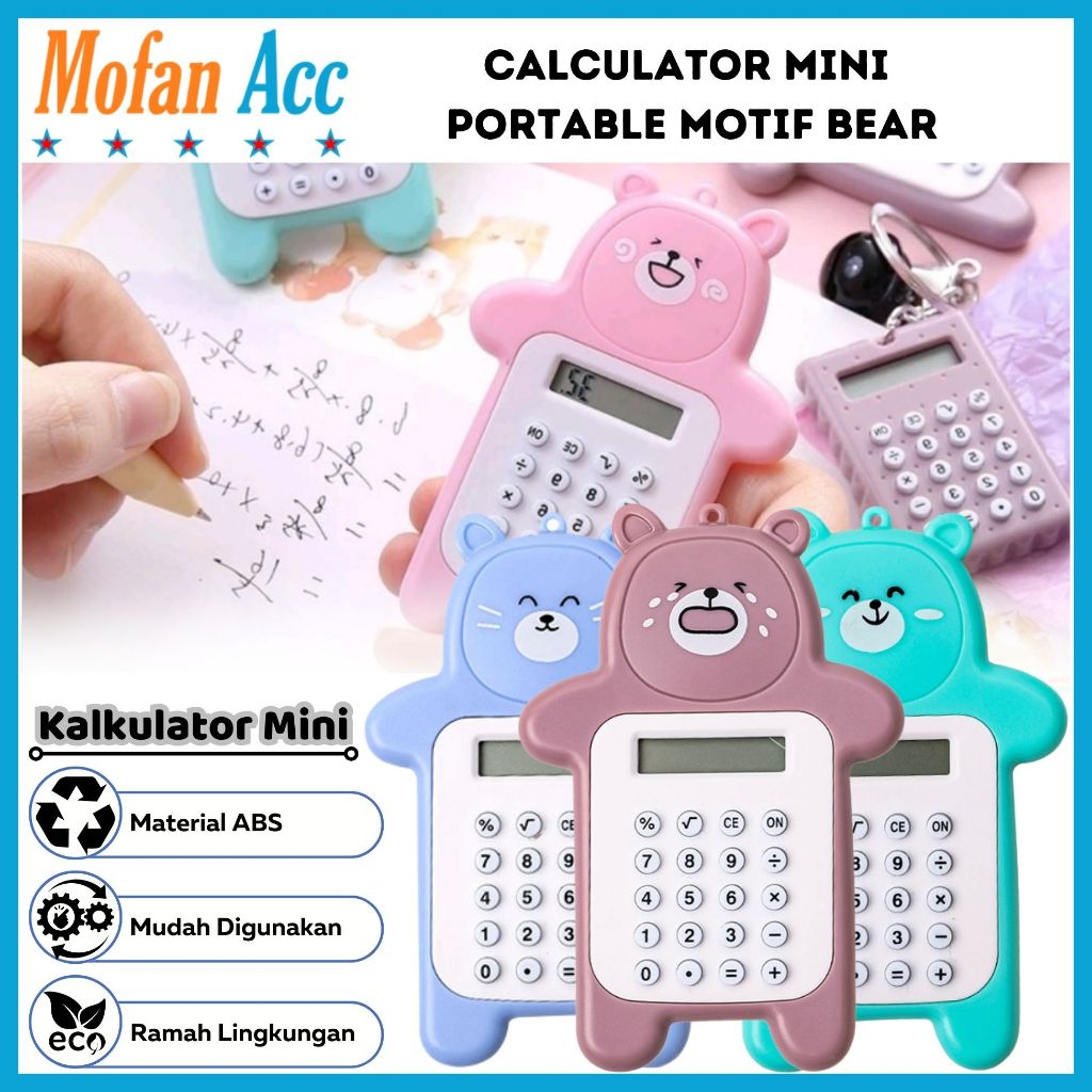 

Calculator Mini Portable Motif Bear / Kalkulator 8 Digit Alat Hitung Pejumlahan Pengurangan Perkalian Pembagian Bentuk Gambar Beruang Lucu Tombol Karet Perlengkapan ATK Anak TK SD SMP Sekolah Kantor Kado Hadiah Ulang Tahun Souvenir Tambah Kurang Kali Bagi