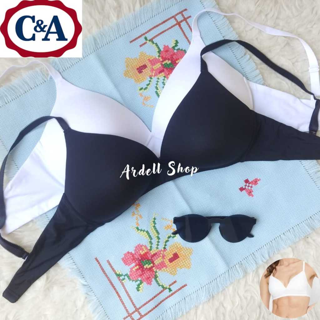 DC C&A BRA WANITA TANPA KAWAT FOAM POLOS BLACK WHITE CUP 34B 38A 40C 42B PW