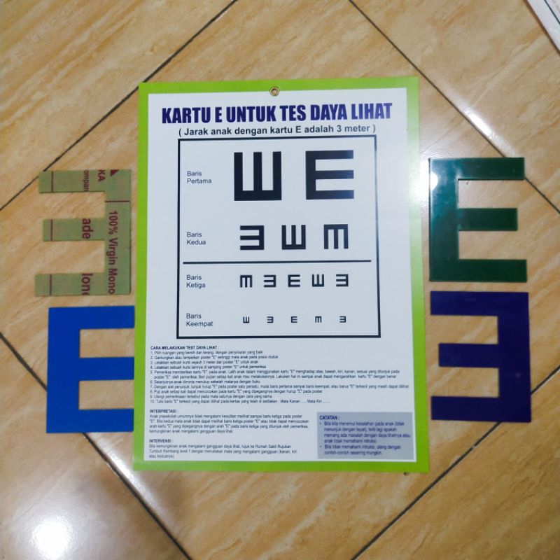 Aalat Tes Daya Lihat Mata Anak /Snellen Chart/kartu E