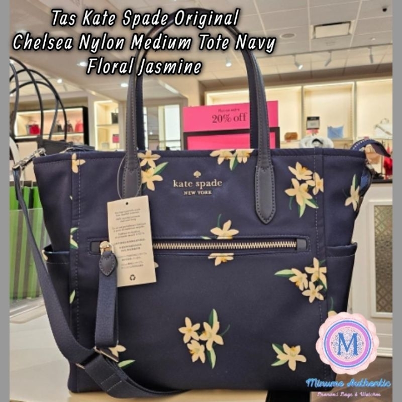 Tas Kate Spade New York Original Chelsea Nylon Medium Tote Navy Floral Jasmine